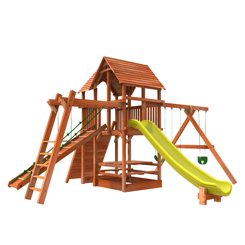 6' Playhouse XL Combo 3 Swing Set | Woodplay Cedar Backyard Playset